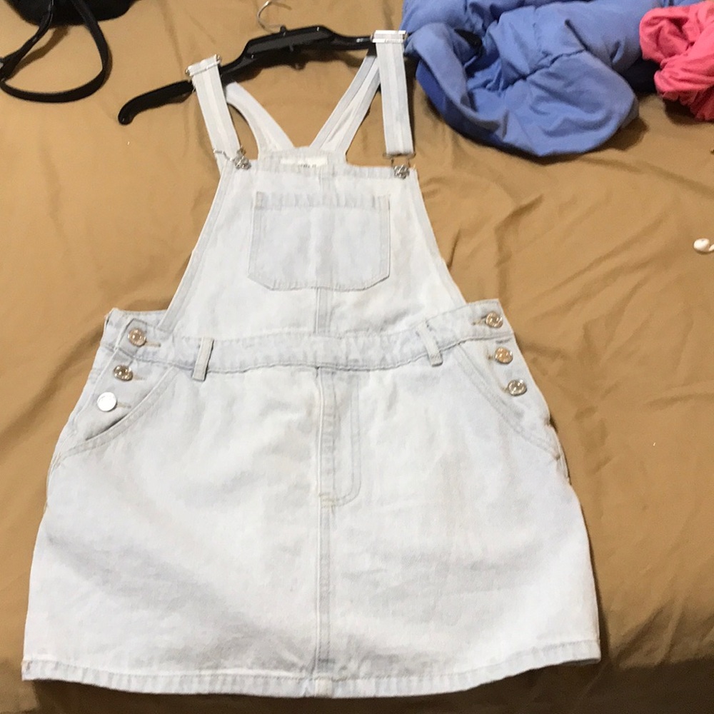 Light wash denim overalls dress